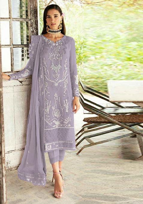 Purple Embroidered Georgette Salwar Kameez With Dupatta