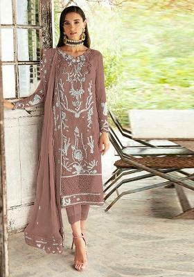 Brown Embroidered Georgette Salwar Kameez With Dupatta