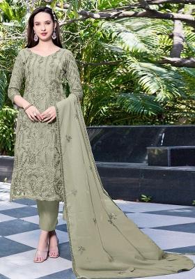 Mehendi Green Embroidered Georgette Salwar Kameez With Dupatta
