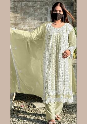 Light Yellow Embroidered Georgette Salwar Kameez With Dupatta