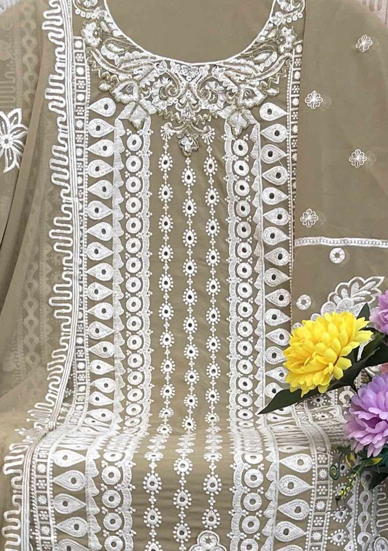 Light Yellow Chikankari Georgette Straight Kurta Set - Indya
