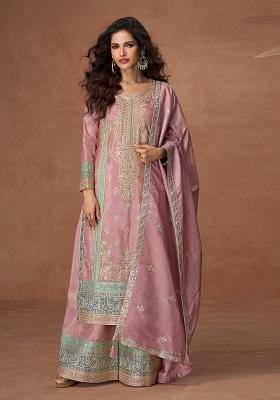 Pink Embroidered Silk Salwar Kameez With Dupatta