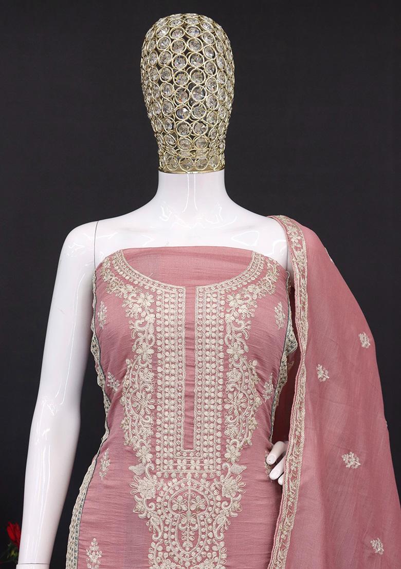Pink Embroidered Silk Salwar Kameez With Dupatta