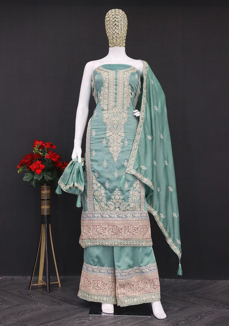 Pista Green Embroidered Silk Salwar Kameez With Dupatta