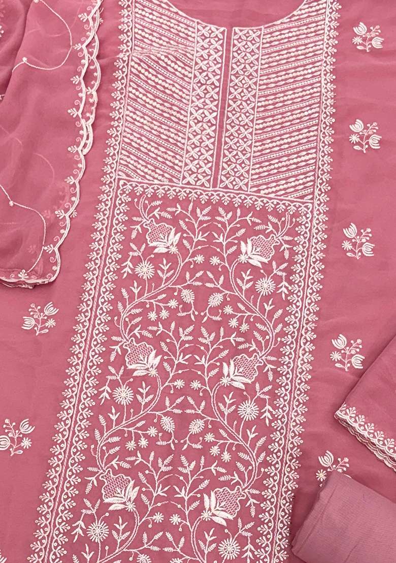 Peach Embroidered Silk Salwar Kameez With Dupatta - Indya