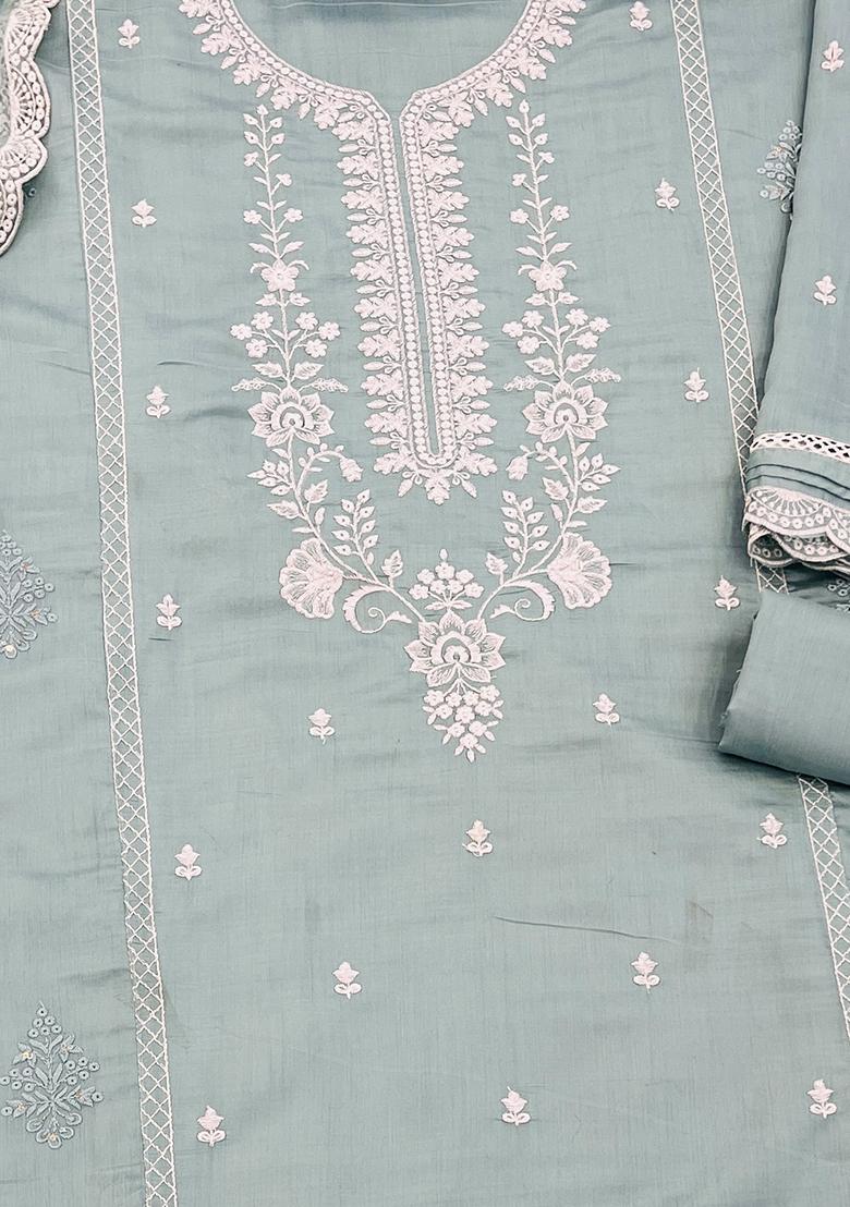 Light Green Embroidered Cotton Salwar Kameez With Dupatta