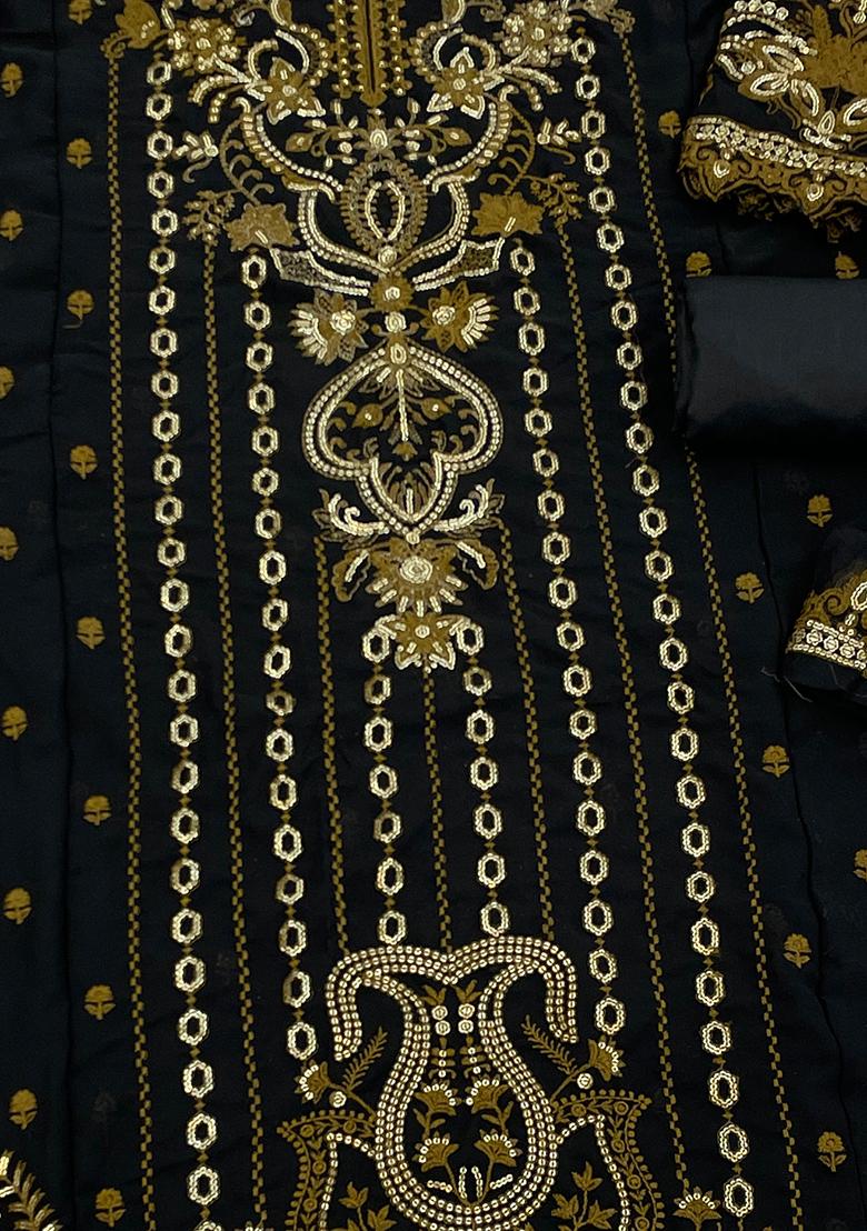 Black Embroidered Silk Palazzo Set With Dupatta