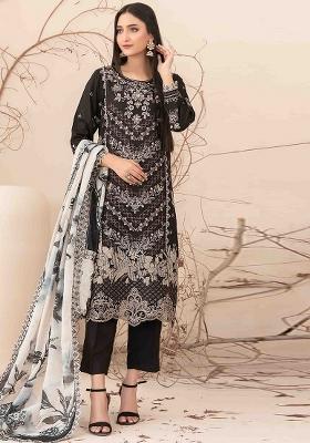 Black Embroidered Cotton Salwar Kameez With Dupatta