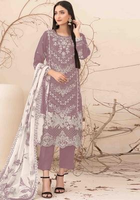 Pink Embroidered Cotton Salwar Kameez With Dupatta