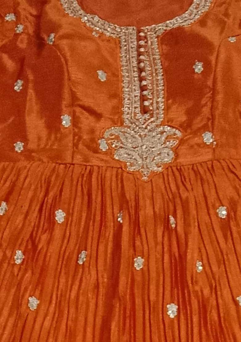 Orange Embroidered Silk Anarkali With Dupatta - Indya