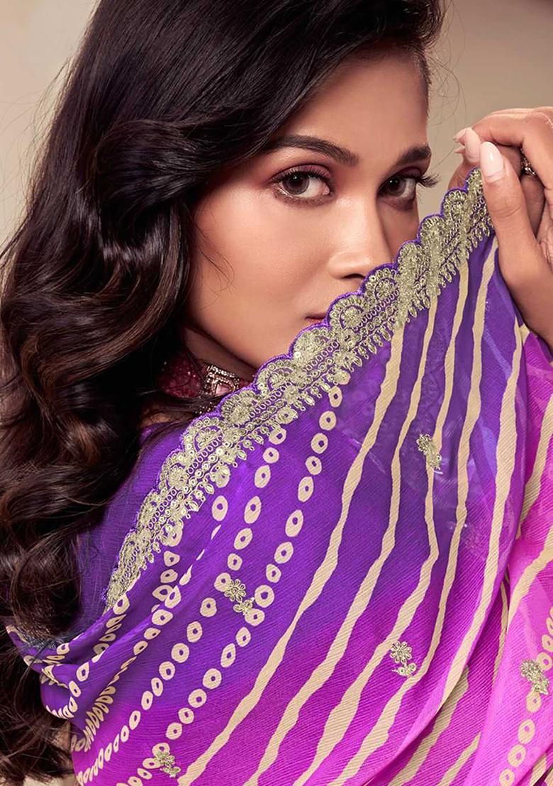 Violet Embroidered Silk Palazzo Set With Dupatta