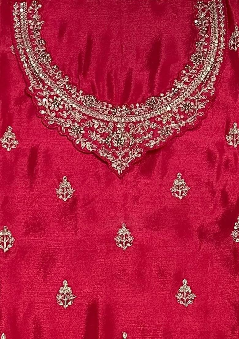 Red Embroidered Silk Palazzo Set With Dupatta
