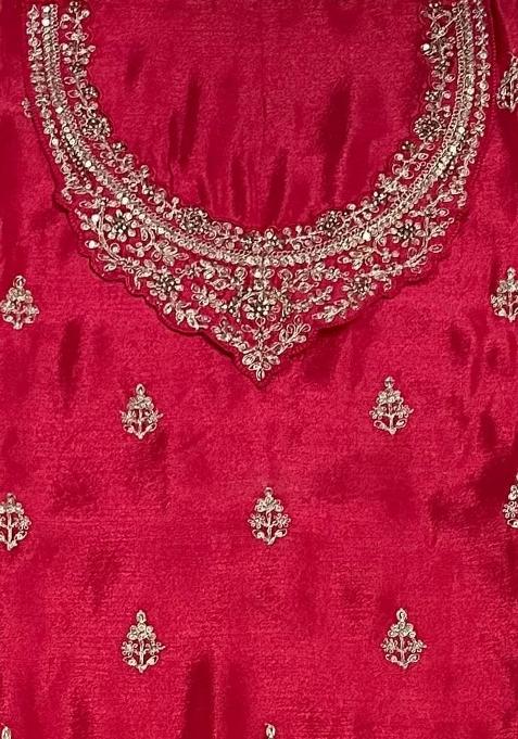 Red Embroidered Silk Palazzo Set With Dupatta