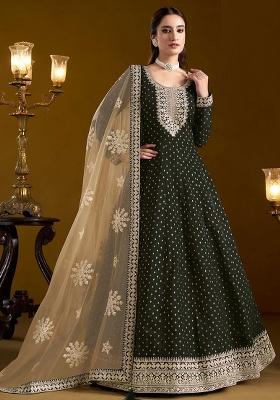 Black Embroidered Chanderi Anarkali Set With Dupatta