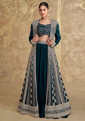 Black Embroidered Net Anarkali Set With Dupatta