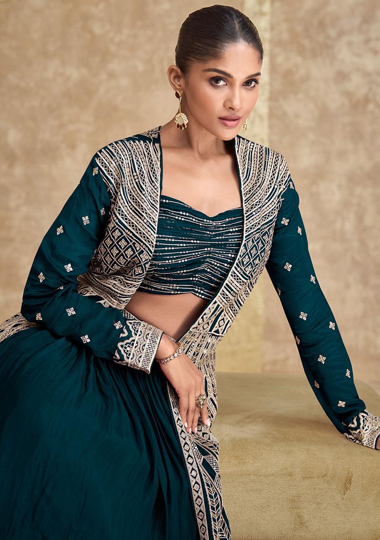 Black Embroidered Net Anarkali Set With Dupatta