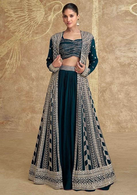 Black Embroidered Net Anarkali Set With Dupatta