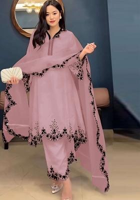 Pink Embroidered Faux Georgette Salwar Kameez