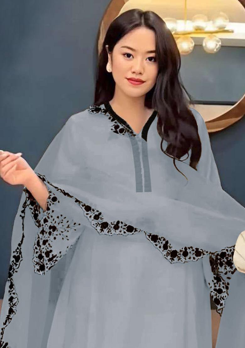 Light Grey Embroidered Faux Georgette Salwar Kameez