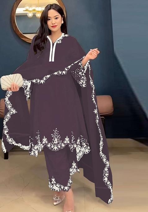 Maroon Embroidered Faux Georgette Salwar Kameez