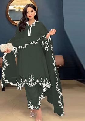 Green Embroidered Faux Georgette Salwar Kameez