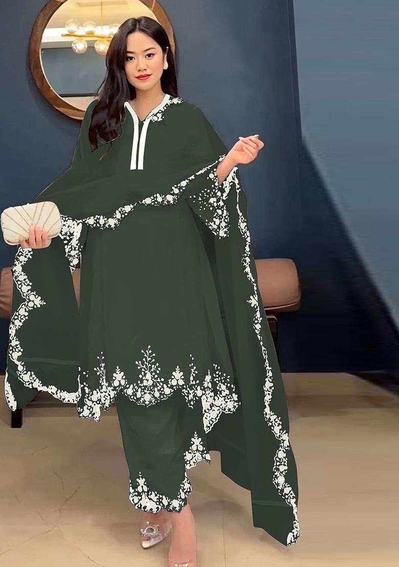 Green Embroidered Faux Georgette Salwar Kameez