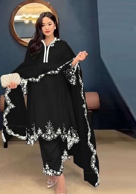 Black Embroidered Faux Georgette Salwar Kameez