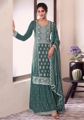 Green Embroidered Chinon Salwar Kameez