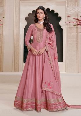Pink Embroidered Art Silk Salwar Kameez