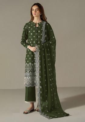 Dark Green Embroidered Faux Georgette Salwar Kameez