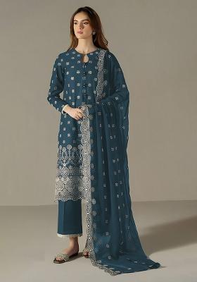 Blue Embroidered Faux Georgette Salwar Kameez