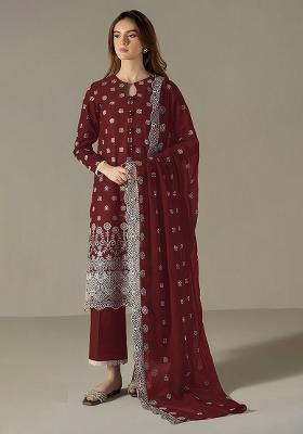 Red Embroidered Faux Georgette Salwar Kameez