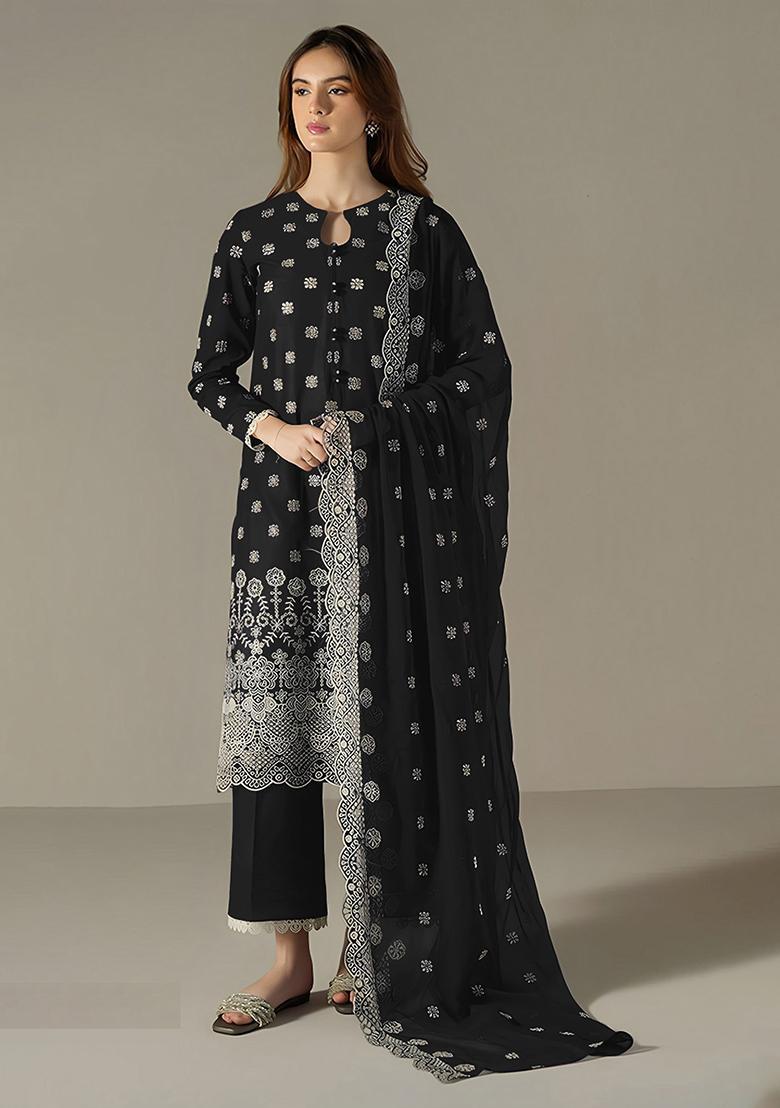 Black Embroidered Faux Georgette Salwar Kameez