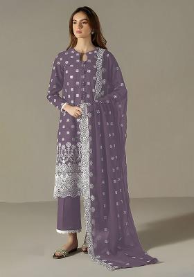 Purple Embroidered Faux Georgette Salwar Kameez