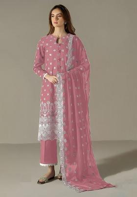 Pink Embroidered Faux Georgette Salwar Kameez