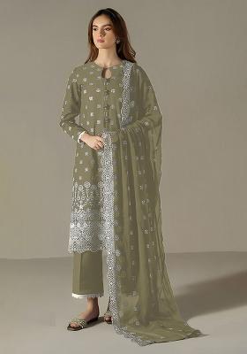 Green Embroidered Faux Georgette Salwar Kameez