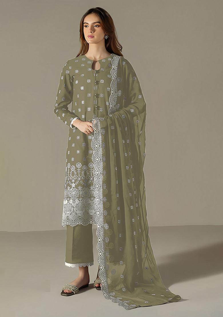 Green Embroidered Faux Georgette Salwar Kameez