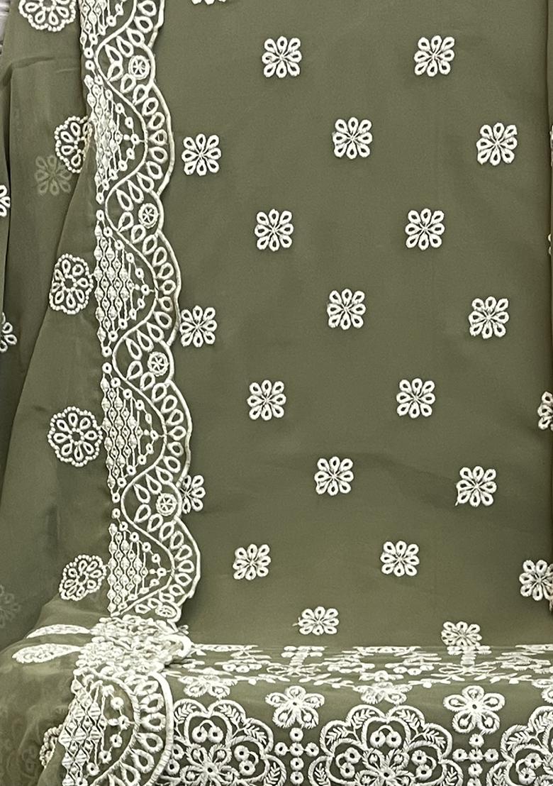 Green Embroidered Faux Georgette Salwar Kameez