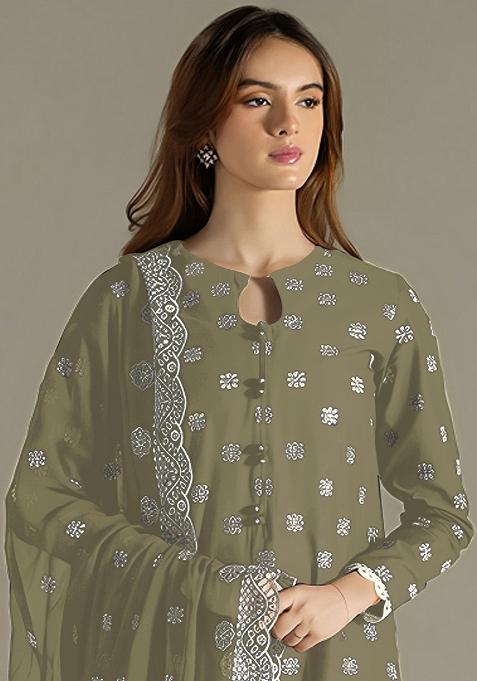 Green Embroidered Faux Georgette Salwar Kameez