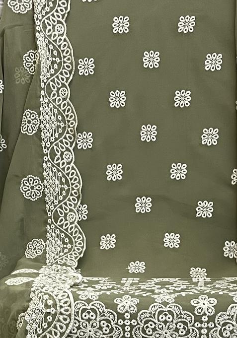 Green Embroidered Faux Georgette Salwar Kameez