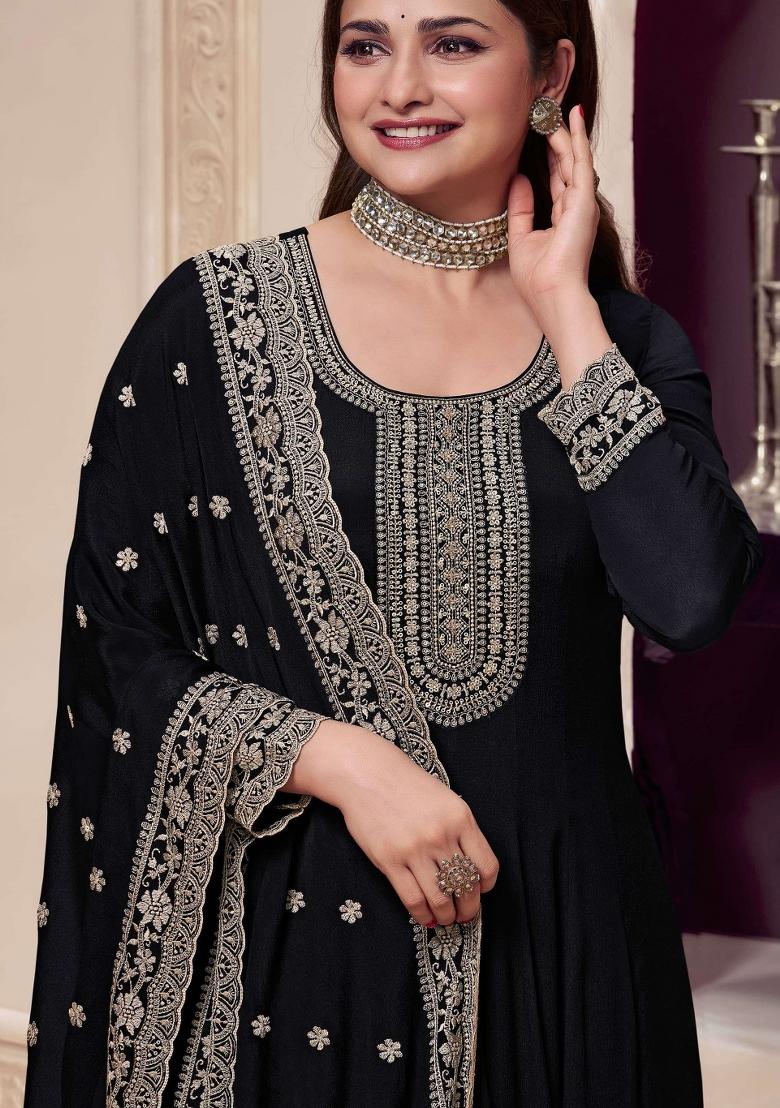 Black Embroidered Chinon Salwar Kameez