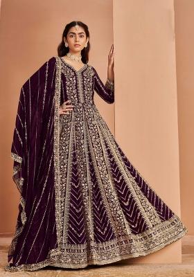 Purple Embroidered Georgette Salwar Kameez With Dupatta