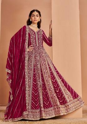 Pink Embroidered Georgette Anarkali Set