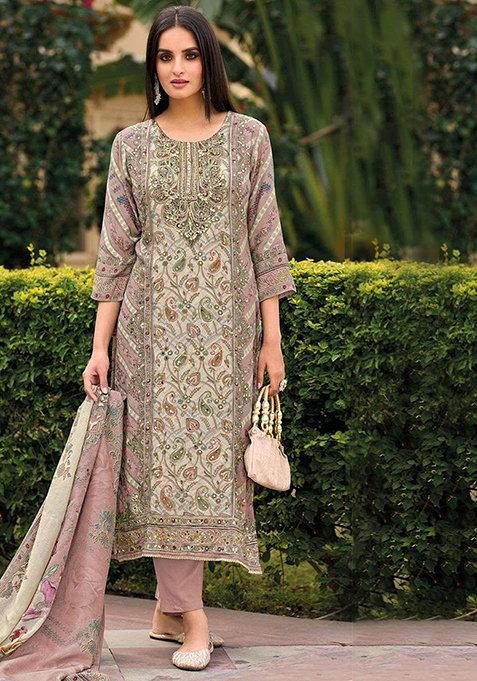 Baby Pink Printed  Pure Viscose Plazzo Set With Dupatta