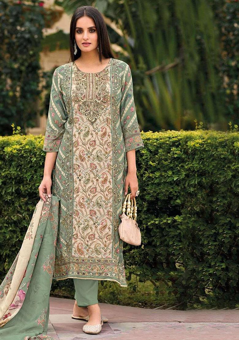 Sea Green Printed Pure Viscose Plazzo Set With Dupatta