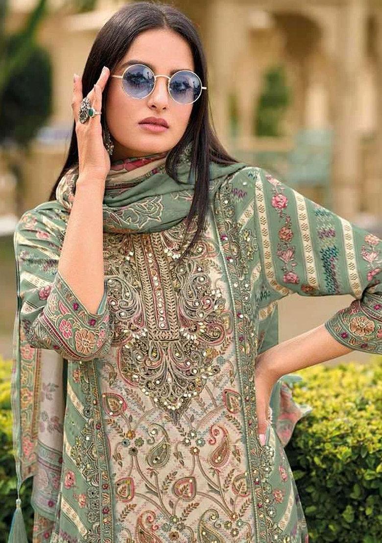 Sea Green Printed Pure Viscose Plazzo Set With Dupatta