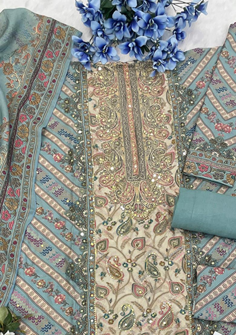 Sea Green Printed Pure Viscose Plazzo Set With Dupatta