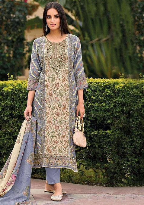 Light Purple Printed Pure Viscose Plazzo Set With Dupatta