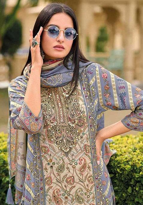 Light Purple Printed Pure Viscose Plazzo Set With Dupatta