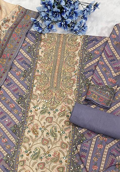 Light Purple Printed Pure Viscose Plazzo Set With Dupatta
